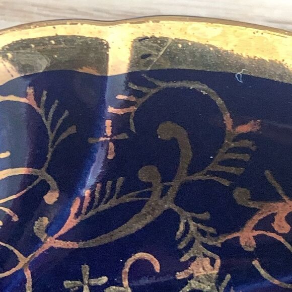 Set Of Three Small Dark Navy Blue & Gold Porcelain Saucers Signed Richard Ginori - Picture 11 of 16